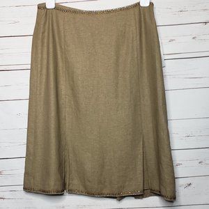 Zara Basic Tan Linen Blend Bead Trim Skirt